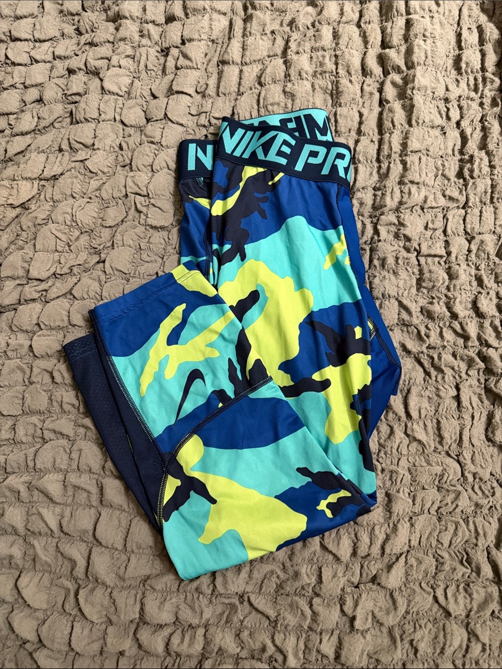 Nike Pro Combat Camo Compression Leggings - Blue, Neon Yellow, Teal